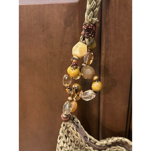 Capelli Straworld  Shoulder Bag Brown with Beaded Circles on Handle - Picture 3 of 14